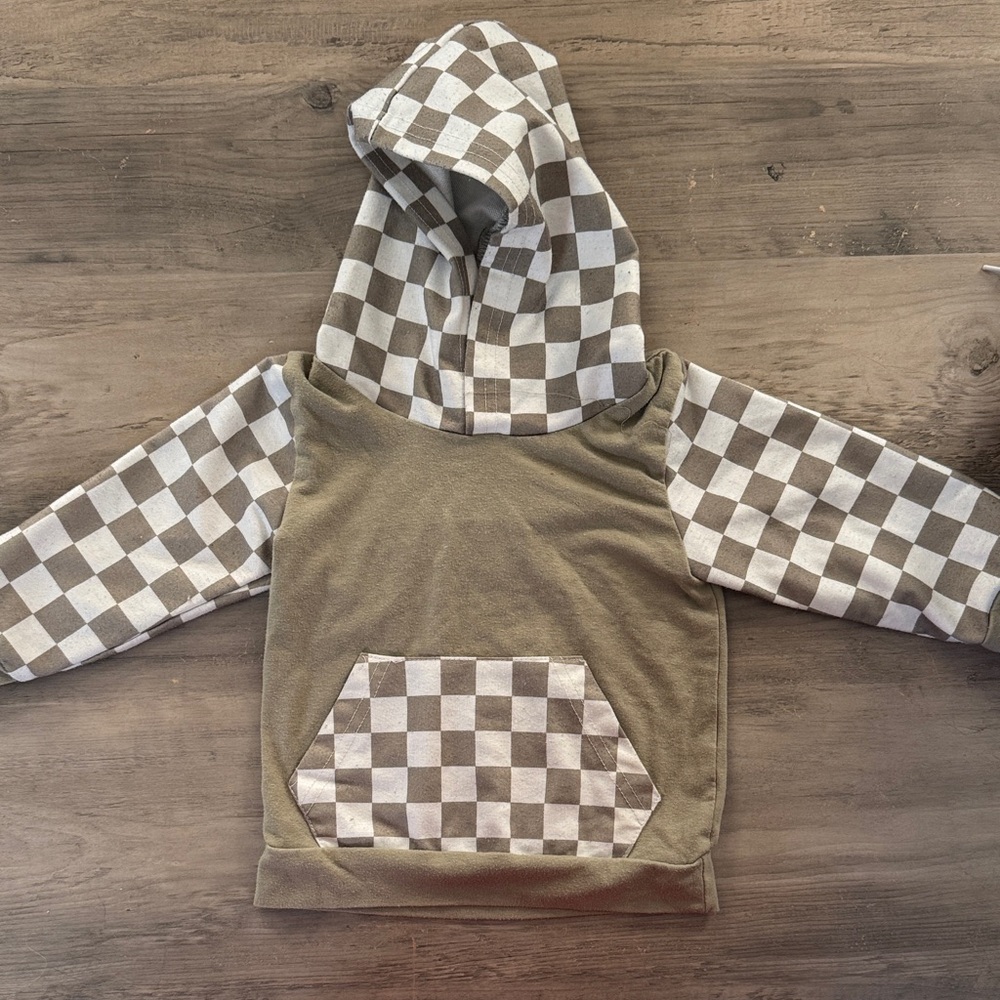 Kids Olive Green Check Hoodie Sweatshirt